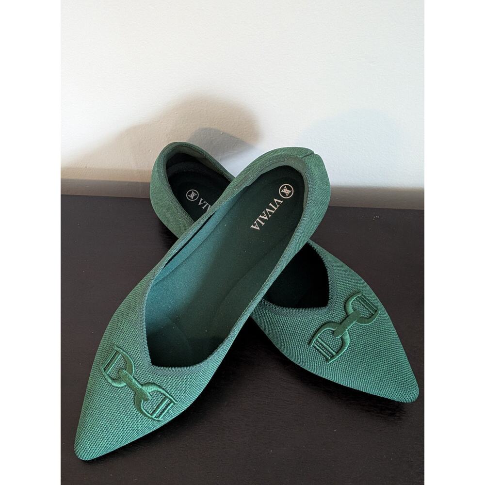 VIVAIA Ena Pointed-Toe Flats | Deep Green Knit | Sz 41.5 US 10 | Slip On Comfort